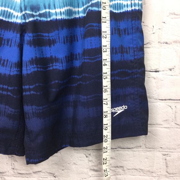 Speedo Blue Striped Hook and Loop Elastic Lined Pockets Swimming Trunks Men's M - Picture 12 of 12